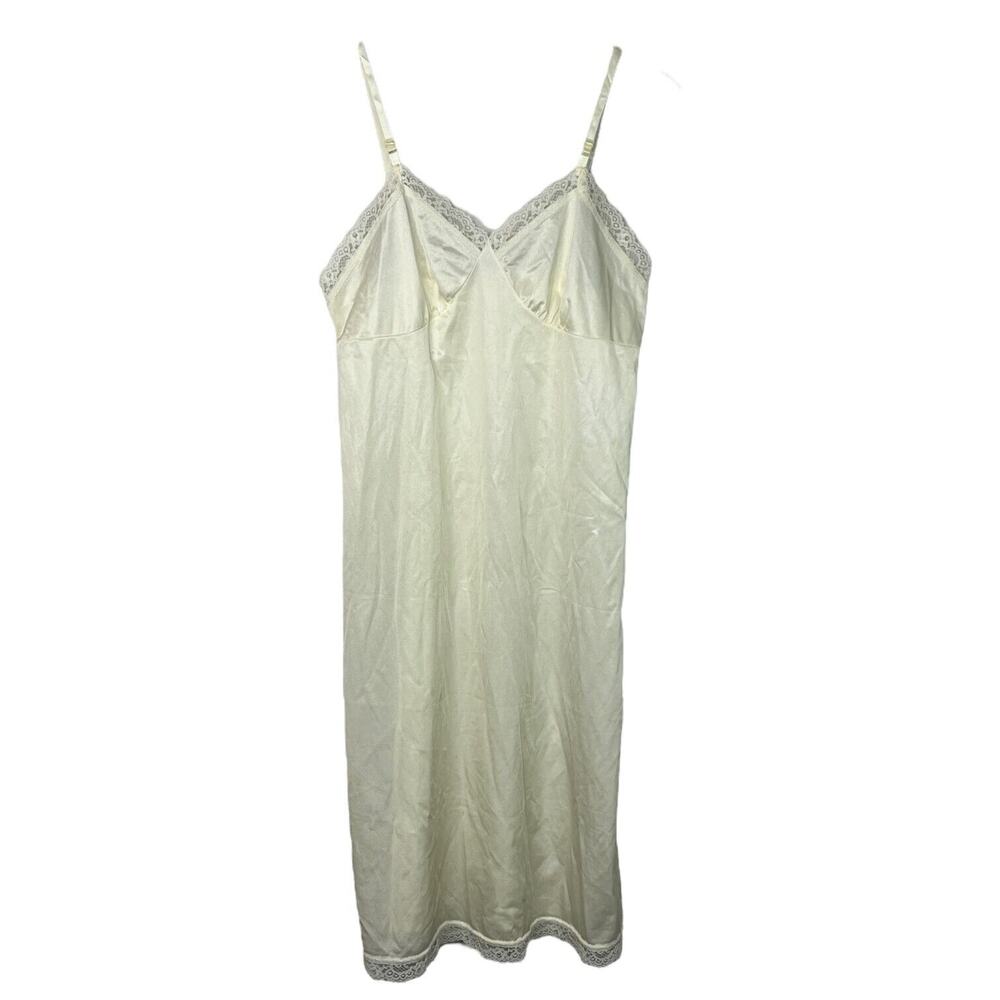 Vintage 80s Deena Nylon Lace Trim Night Lingerie Slip Dress White Womens 38